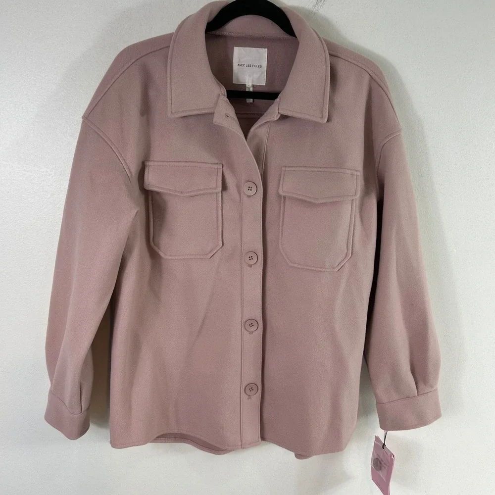 Anthropologie Avec‎ Les Filles Shacket Dusty Pink Button Up Shirt Jacket NWT